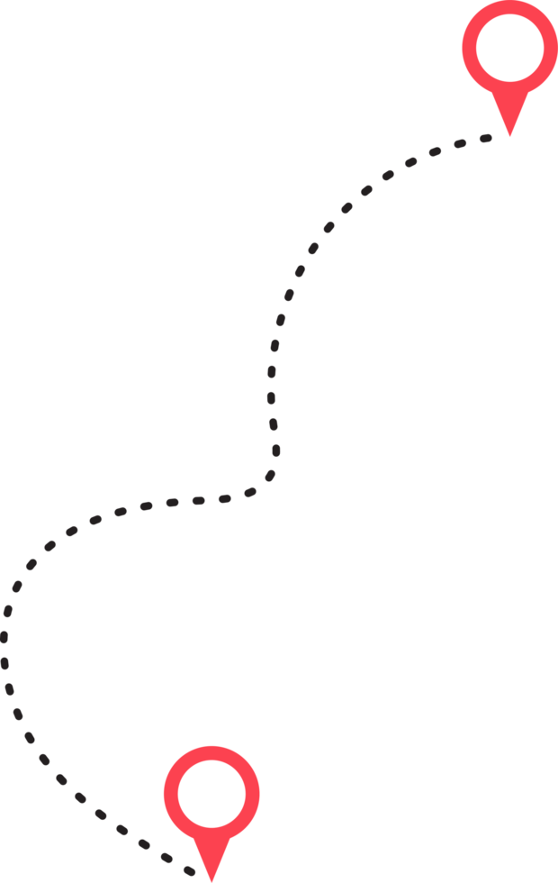 route icône entre deux points avec à pois chemin et emplacement épingle png