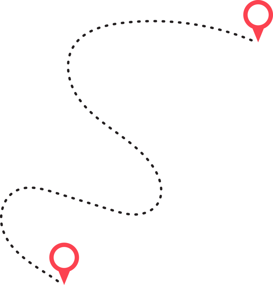 route icône entre deux points avec à pois chemin et emplacement épingle png