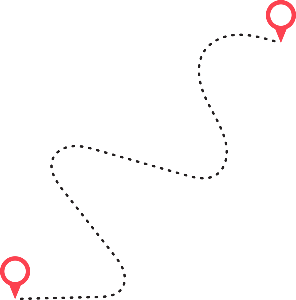 Route icon between two points with dotted path and location pin png