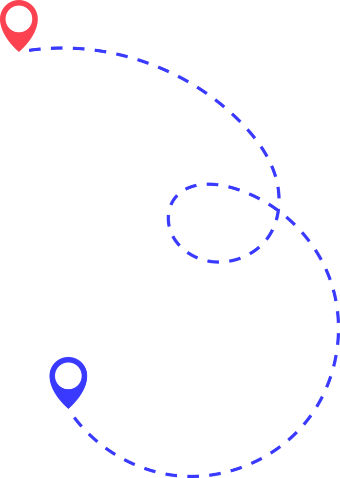 route icoon tussen twee points met stippel pad en plaats pin png