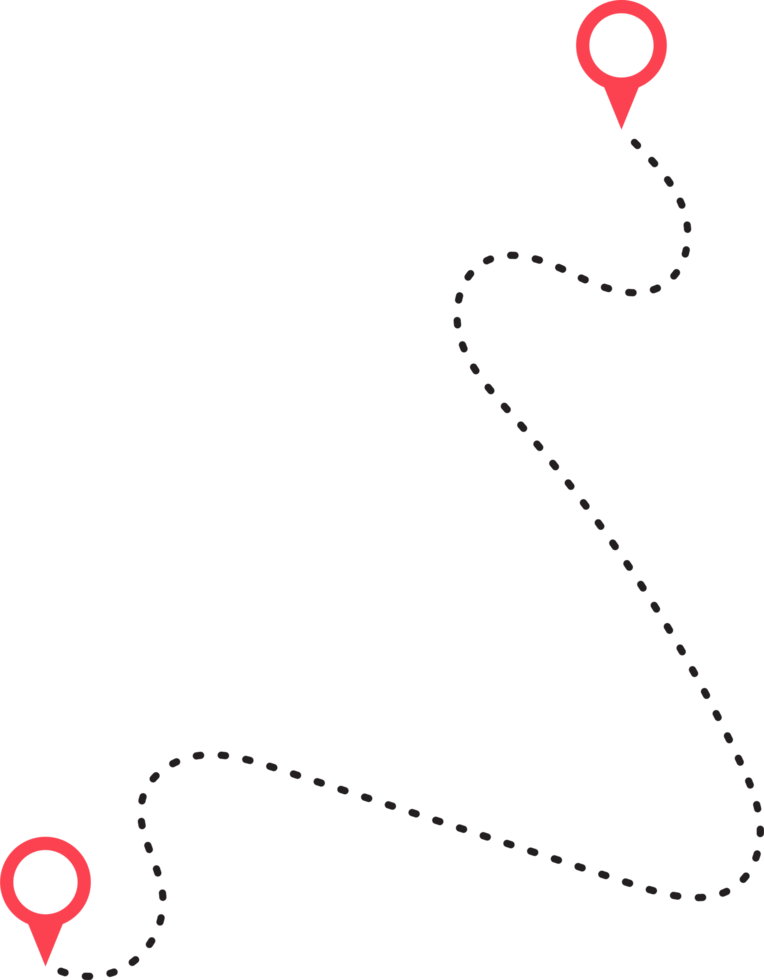 Route icon between two points with dotted path and location pin png