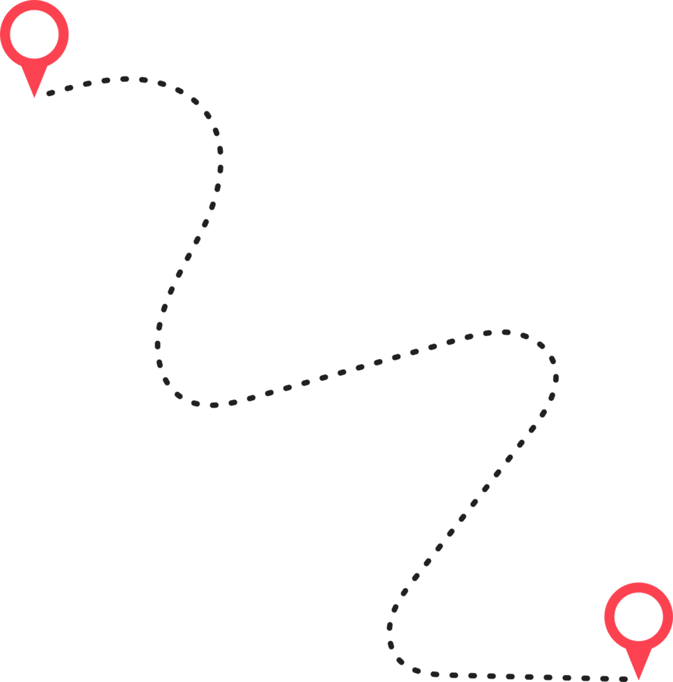 Route Symbol zwischen zwei Punkte mit gepunktet Pfad und Ort Stift png