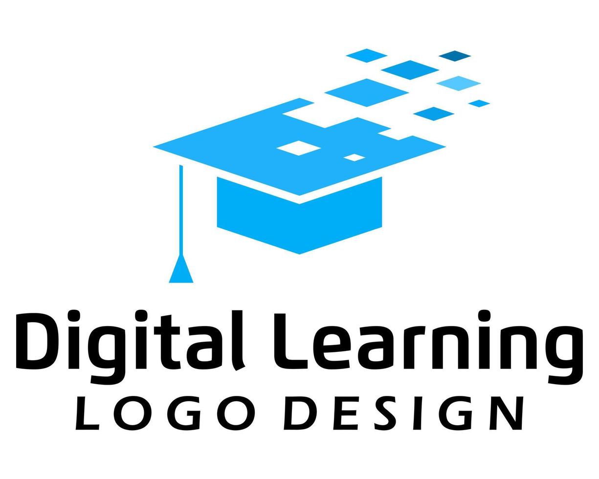 Academic hat symbol and digital technology logo design. vector