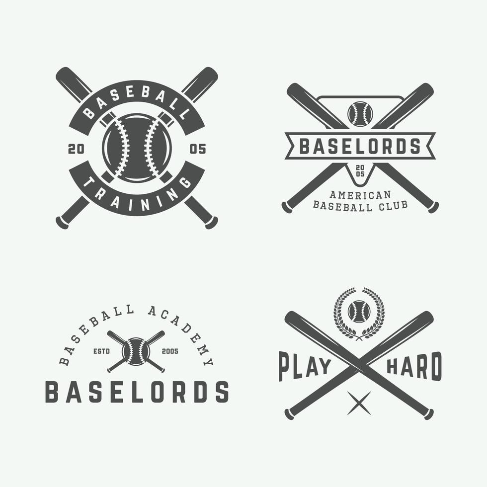 Vintage baseball logos, emblems, badges and design elements. Vector illustration. Monochrome Graphic Art.