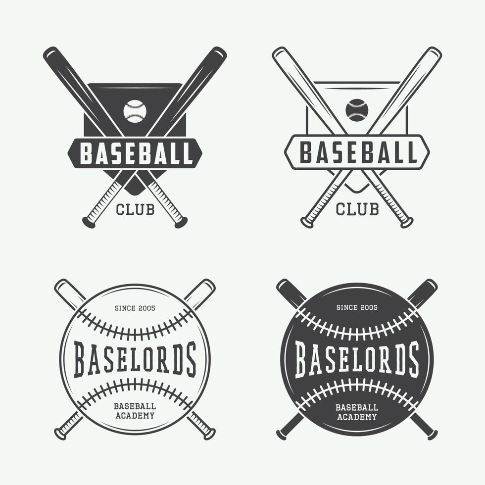 Vintage baseball logos, emblems, badges and design elements. Vector illustration