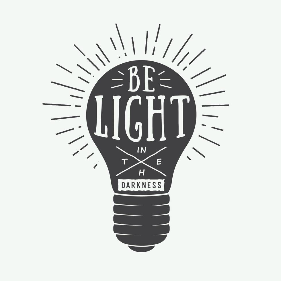 Vintage typography with lamp and motivation and inspiration in white. Can be used for logo, emblem, badge, label and watermark in retro style. Vector illustration