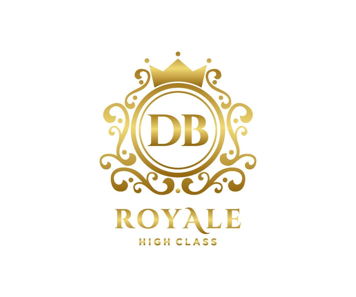 Golden Letter DB template logo Luxury gold letter with crown. Monogram alphabet . Beautiful royal initials letter. vector