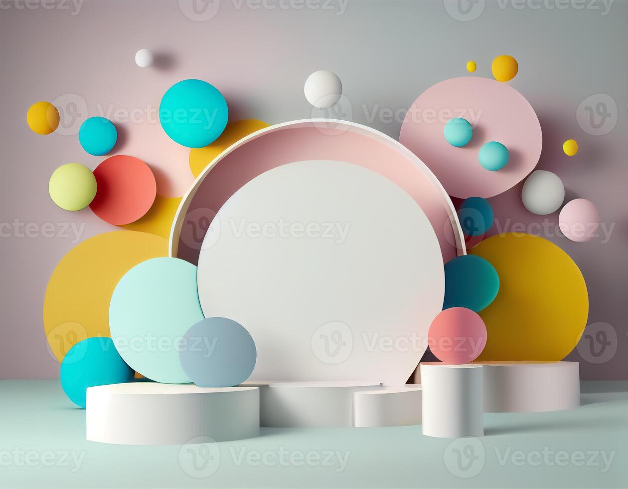 Abstract 3d podium for product presentation with geometric shapes, Empty round podium,Platforms for product presentation with shadows and light background. photo