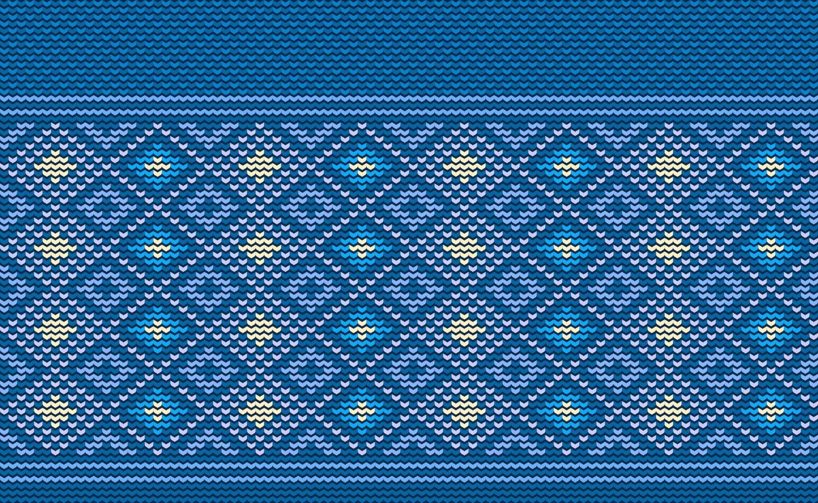 Sweater knitting pattern, Vector ethnic embroidery geometric background, Knitted abstract beautiful style, Blue pattern template motif, Design for textile, fabric, batik, tile, aprons