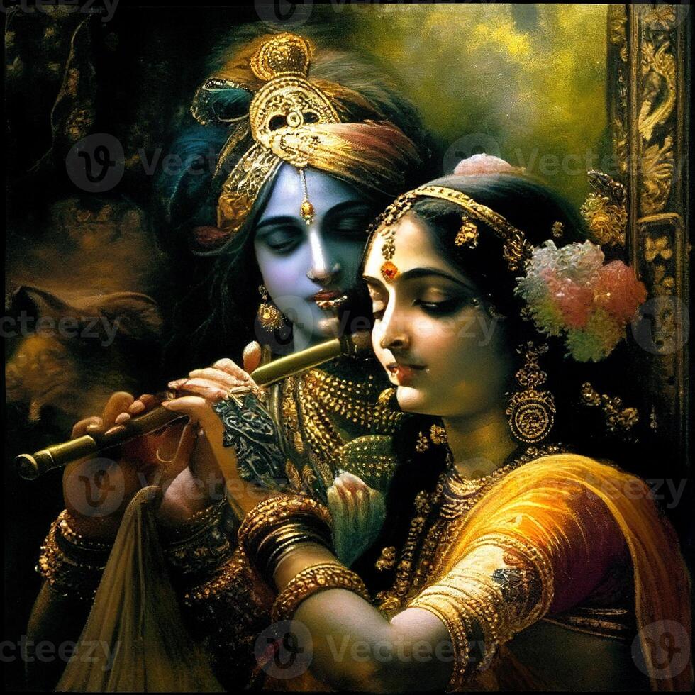 Hindu God Krishna and radha painting with flute generative ai ...