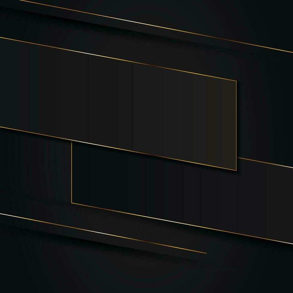 Black stripes banner with golden lines background. vector