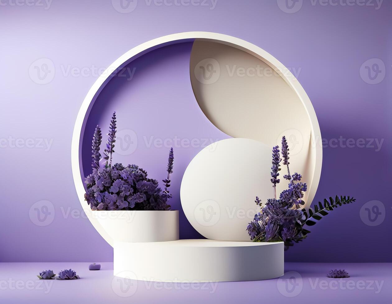 Abstract 3d podium for product presentation with geometric shapes, Empty round podium,Platforms for product presentation with shadows and light background. photo