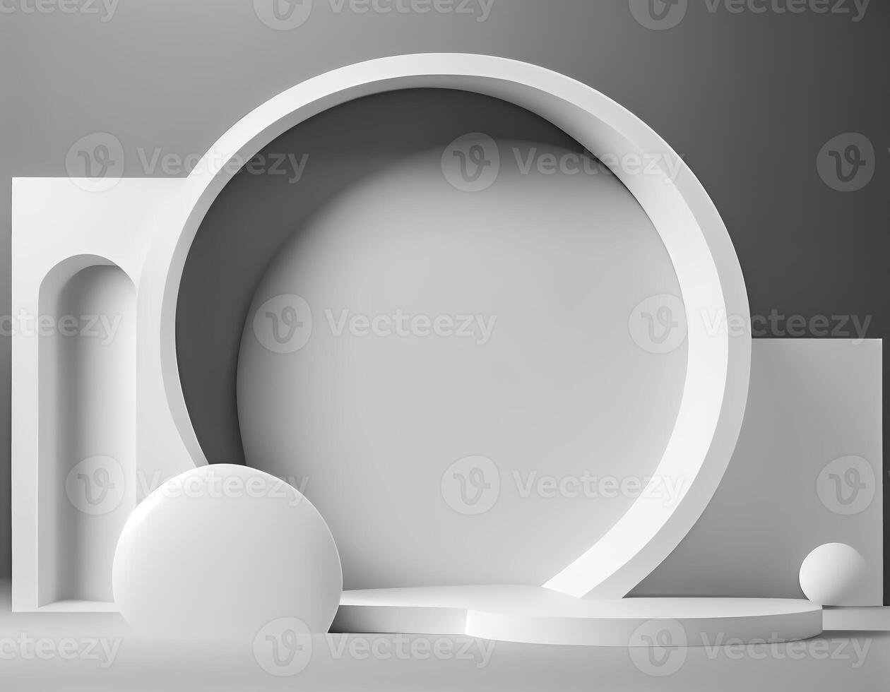 Abstract 3d podium for product presentation with geometric shapes, Empty round podium,Platforms for product presentation with shadows and light background. photo