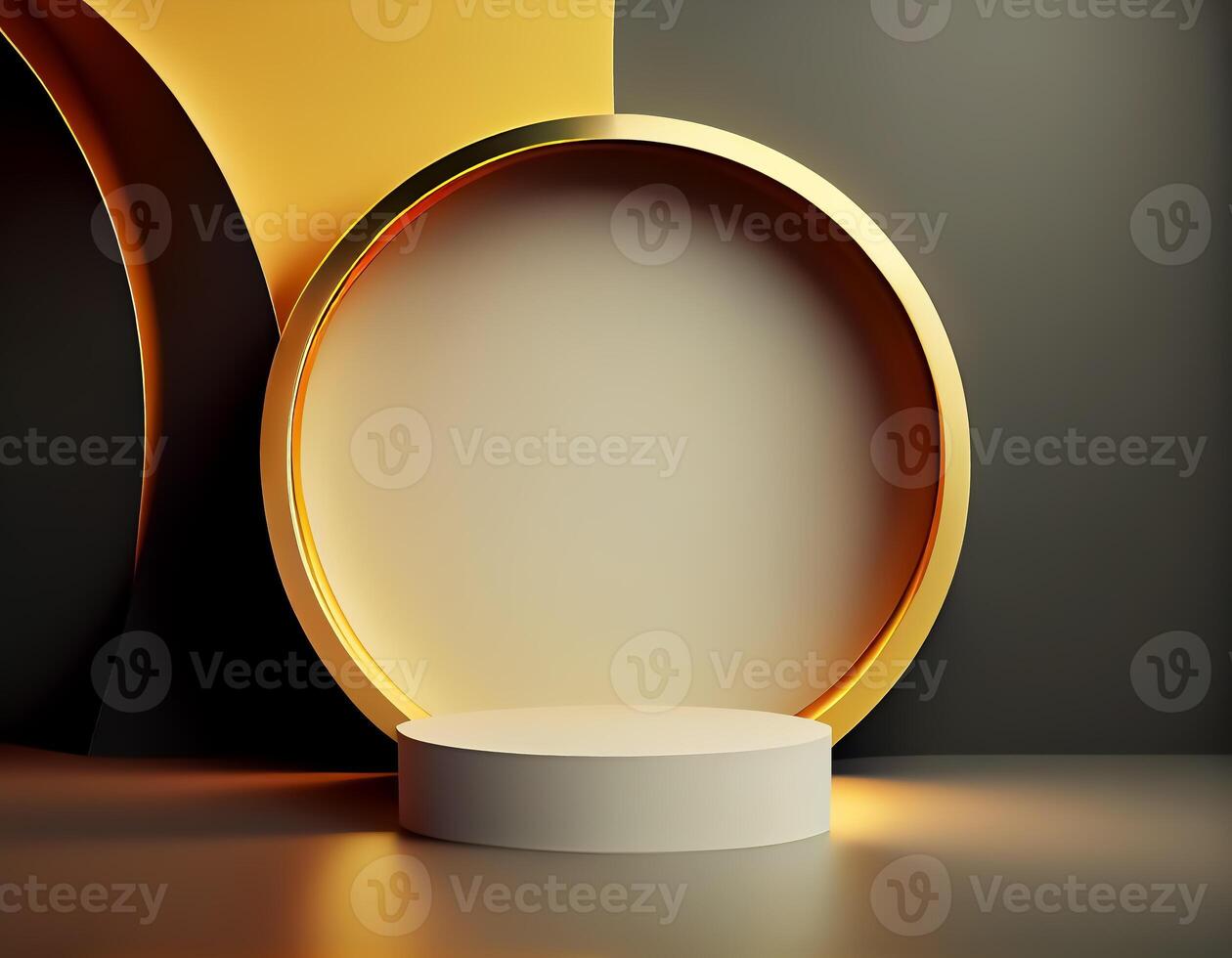 Abstract 3d podium for product presentation with geometric shapes, Empty round podium,Platforms for product presentation with shadows and light background. photo