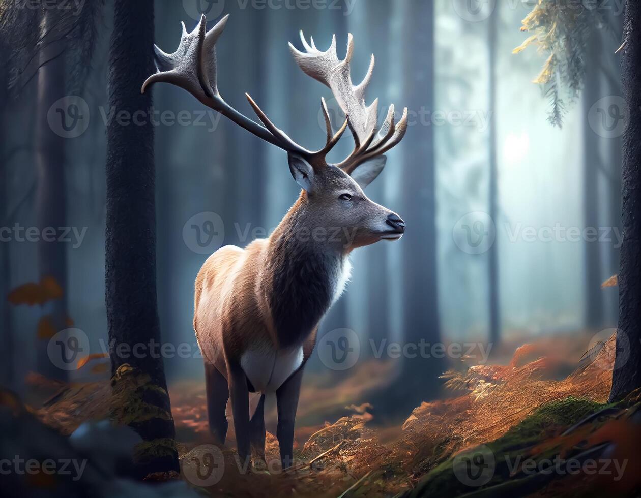 Beautiful reindeer standing in the forest. photo