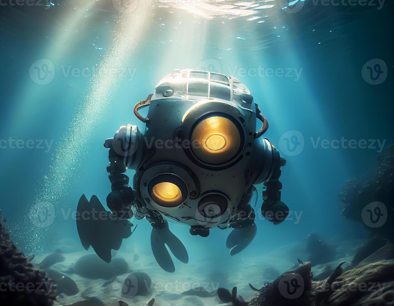 Robot swimming in the sea. photo