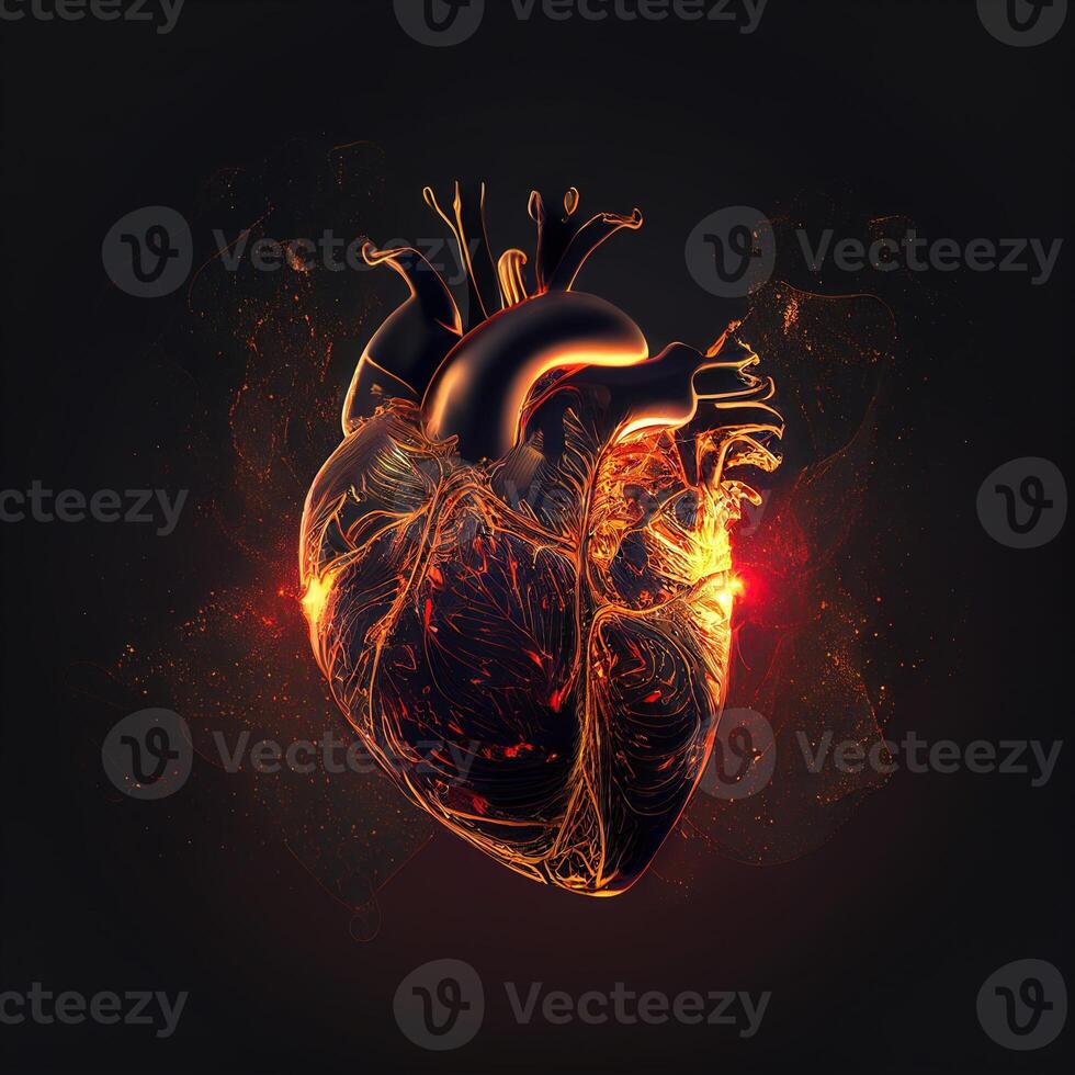 Glowing heart of a human body photo