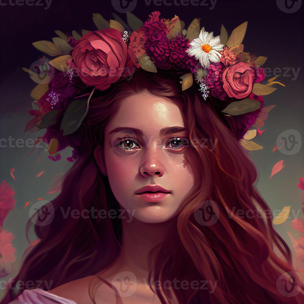 Flowers crown And a angle girl portrait photo