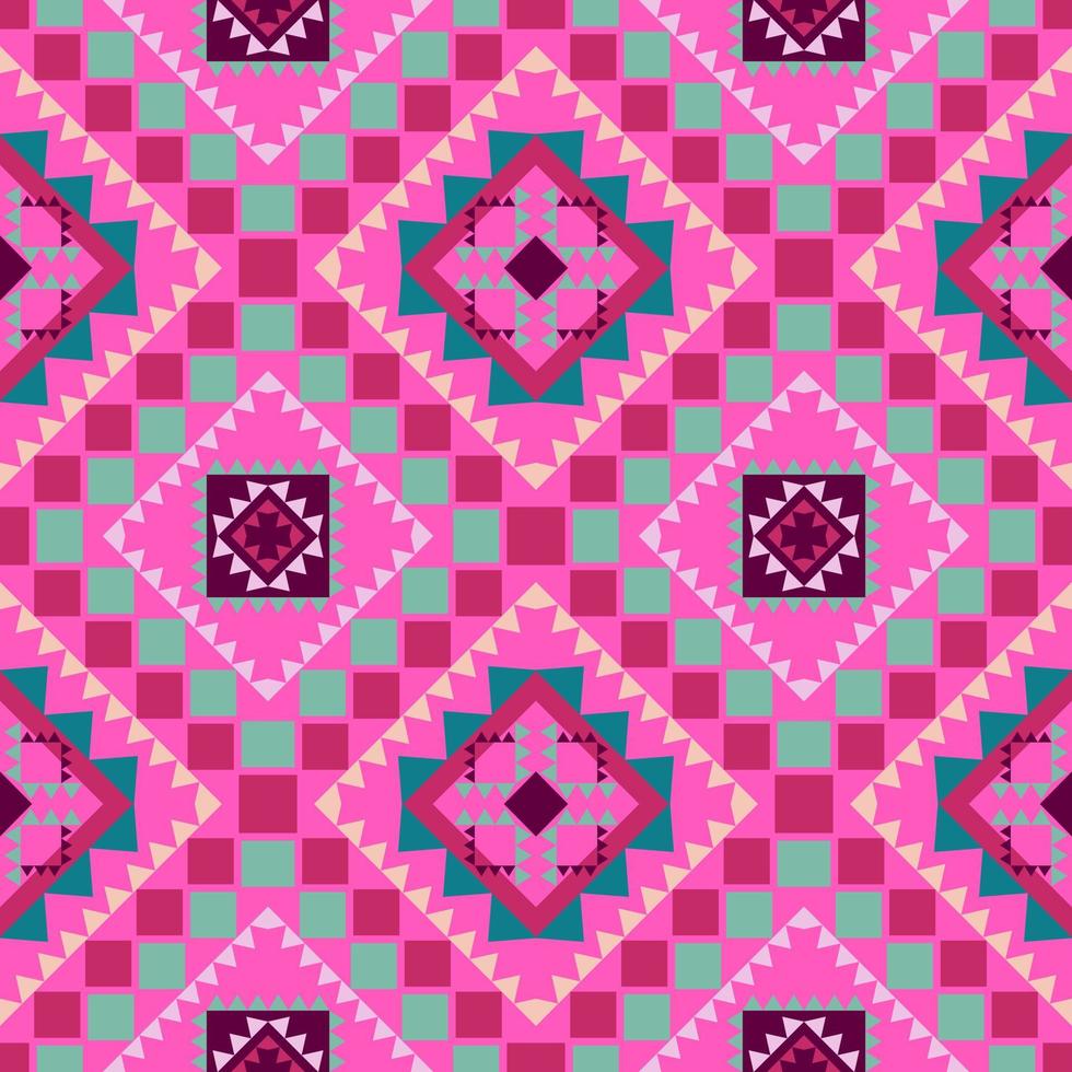 Geometric ethnic pattern with square triangle diagonal abstract ornament design for clothing fabric textiles printing, handcraft, embroidery, carpet, curtain, batik, wallpaper wrapping, vector drawing