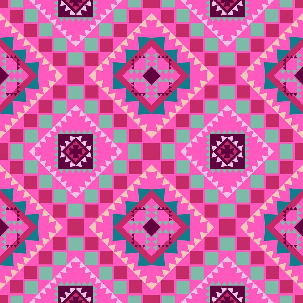 Geometric ethnic pattern with square triangle diagonal abstract ornament design for clothing fabric textiles printing, handcraft, embroidery, carpet, curtain, batik, wallpaper wrapping, vector drawing