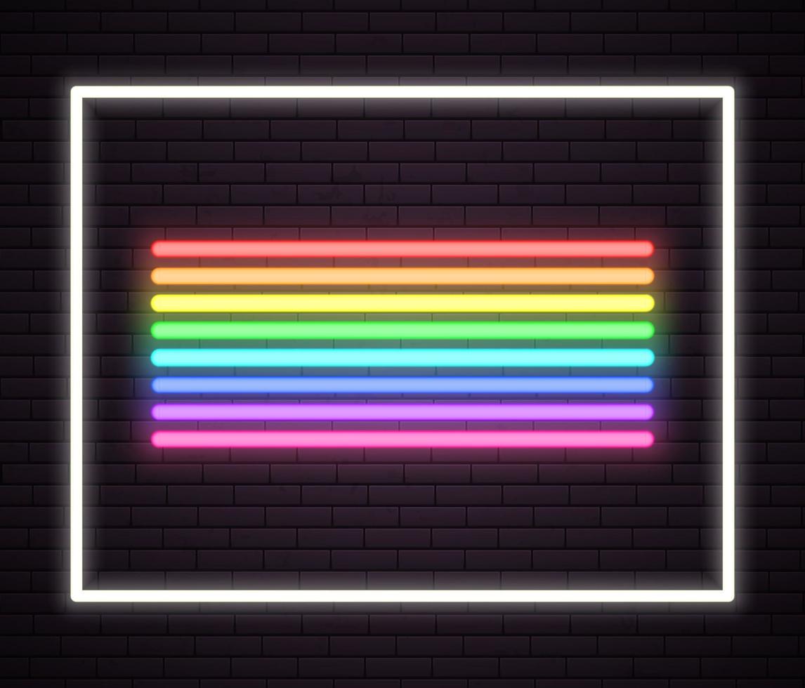 Rainbow neon tube lights. Signboard. Sign on wall of night club. vector illustration