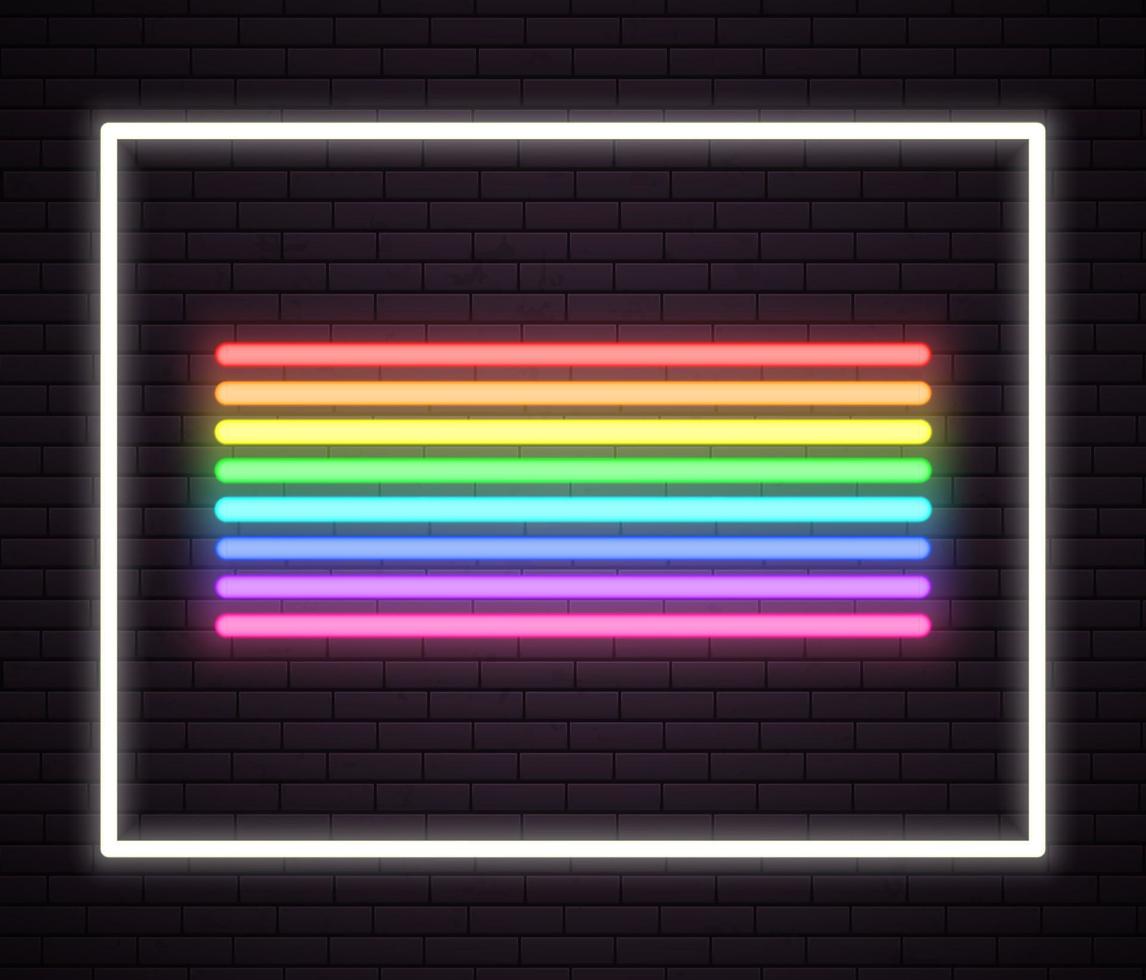 Rainbow neon tube lights. Signboard. Sign on wall of night club. vector illustration