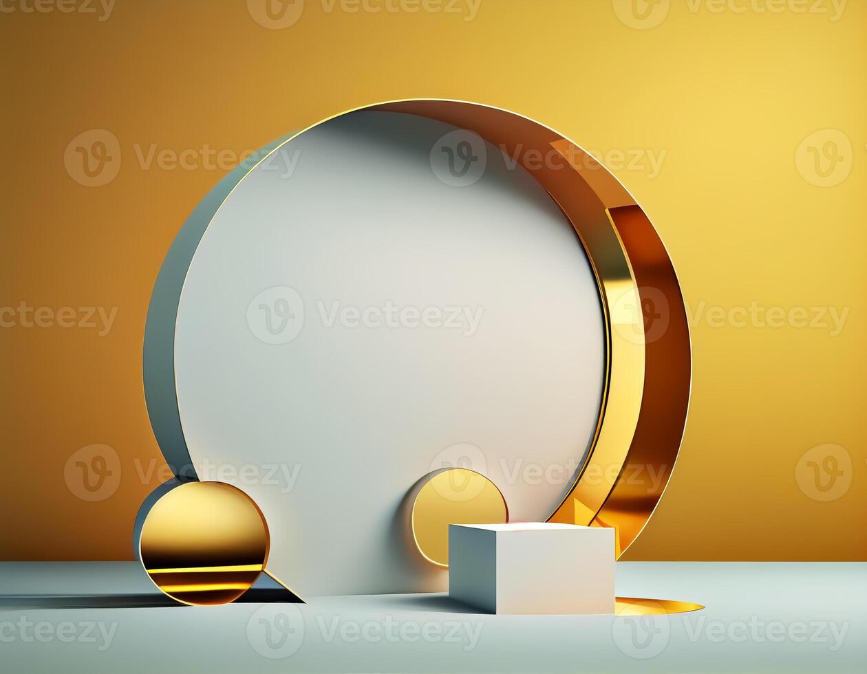 Abstract 3d podium for product presentation with geometric shapes, Empty round podium,Platforms for product presentation with shadows and light background. photo