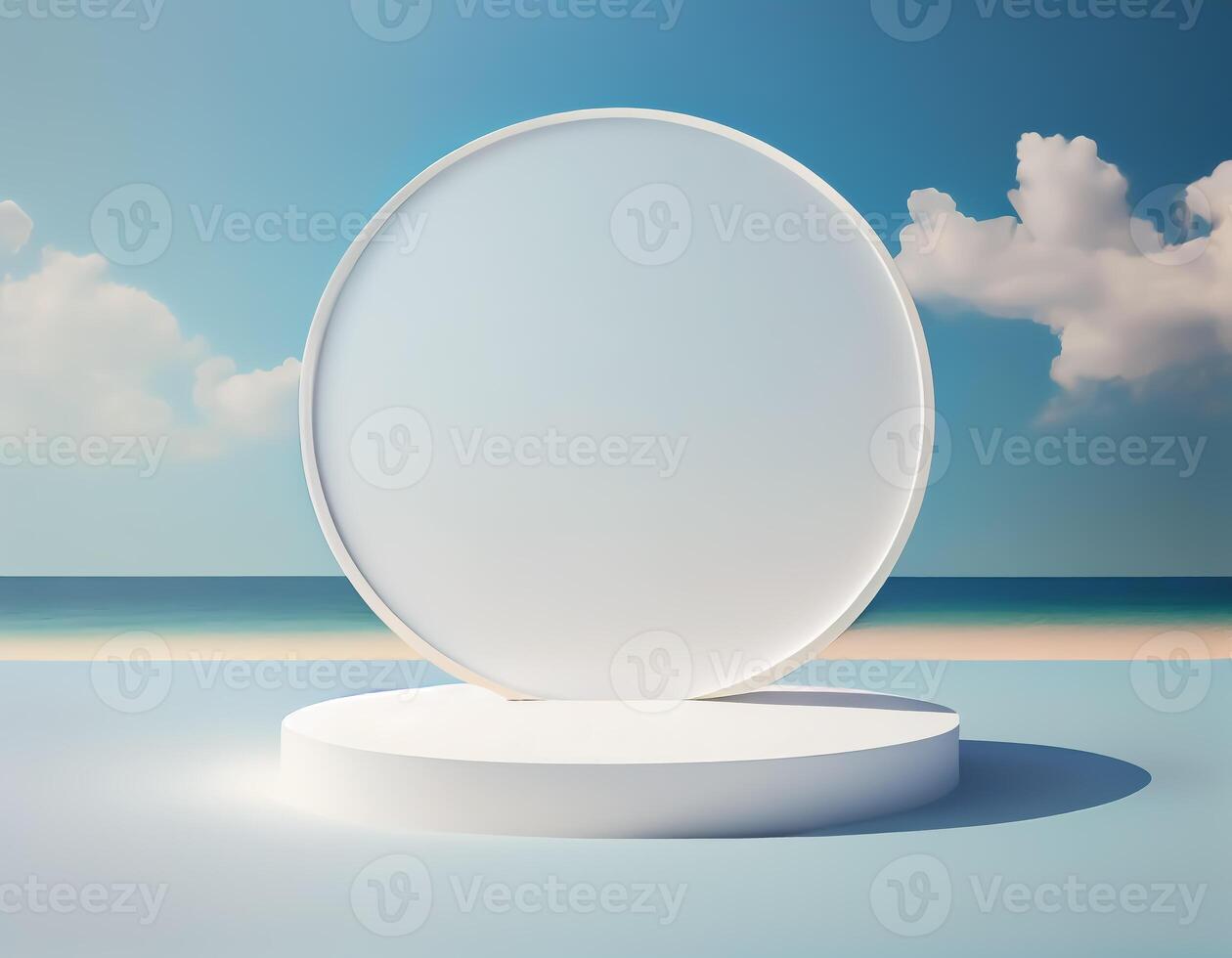 Abstract 3d podium for product presentation with geometric shapes, Empty round podium,Platforms for product presentation with shadows and light background. photo