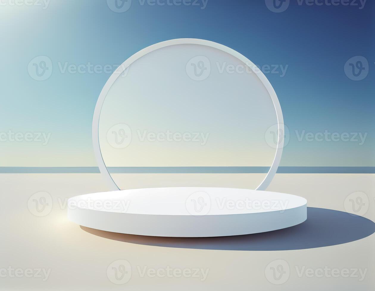 Abstract 3d podium for product presentation with geometric shapes, Empty round podium,Platforms for product presentation with shadows and light background. photo