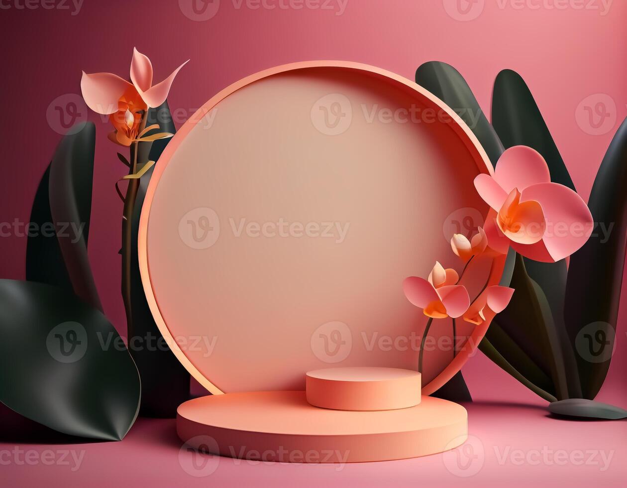 Abstract 3d podium for product presentation with geometric shapes, Empty round podium,Platforms for product presentation with shadows and light background. photo