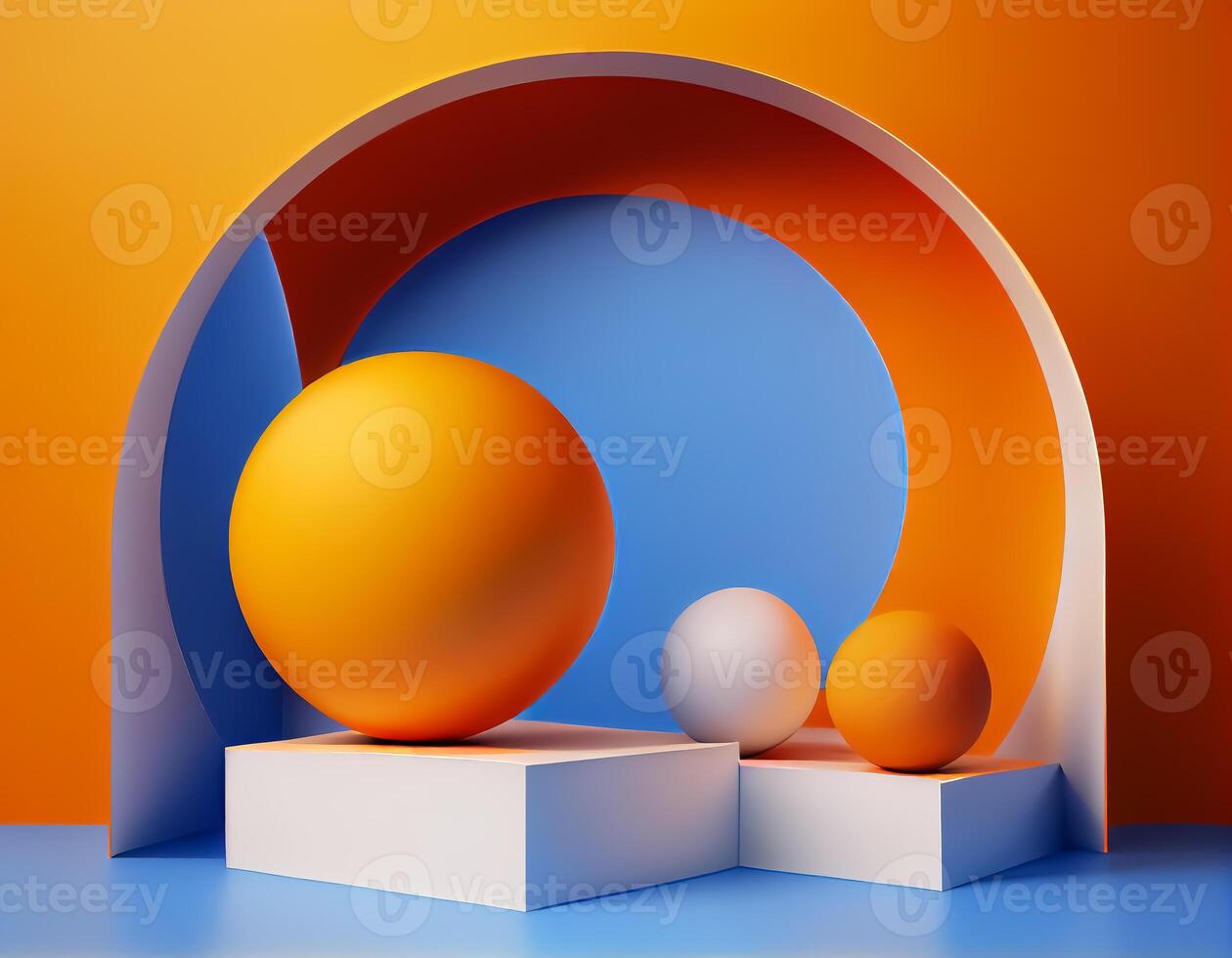 Abstract 3d podium for product presentation with geometric shapes, Empty round podium,Platforms for product presentation with shadows and light background. photo