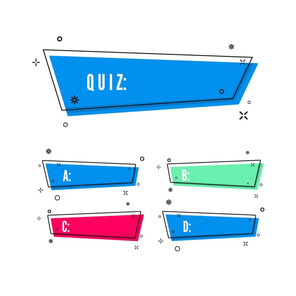 Design of quiz. Question and four answer option. Correct answer is green. Wrong answer is red. Vector illustration