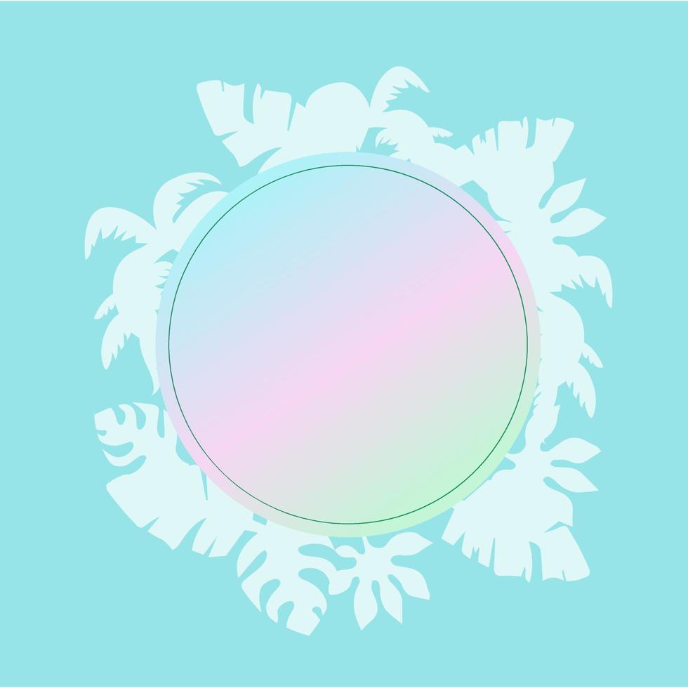 Summer background with tropical palm trees and round frame. Vector illustration.