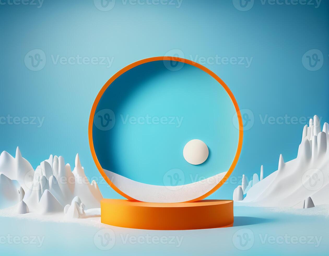 Abstract 3d podium for product presentation with geometric shapes, Empty round podium,Platforms for product presentation with shadows and light background. photo