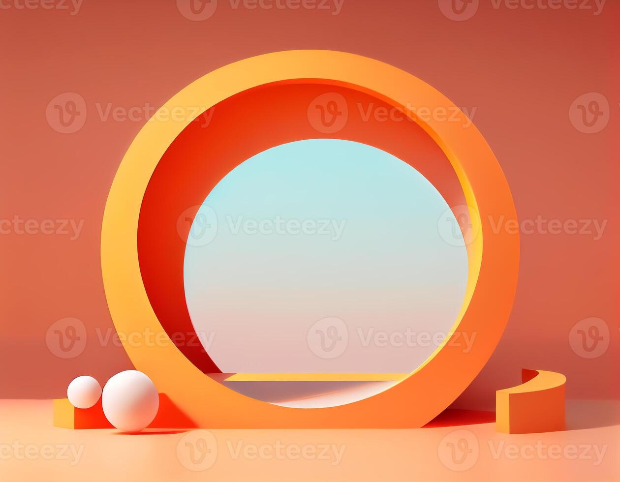 Abstract 3d podium for product presentation with geometric shapes, Empty round podium,Platforms for product presentation with shadows and light background. photo