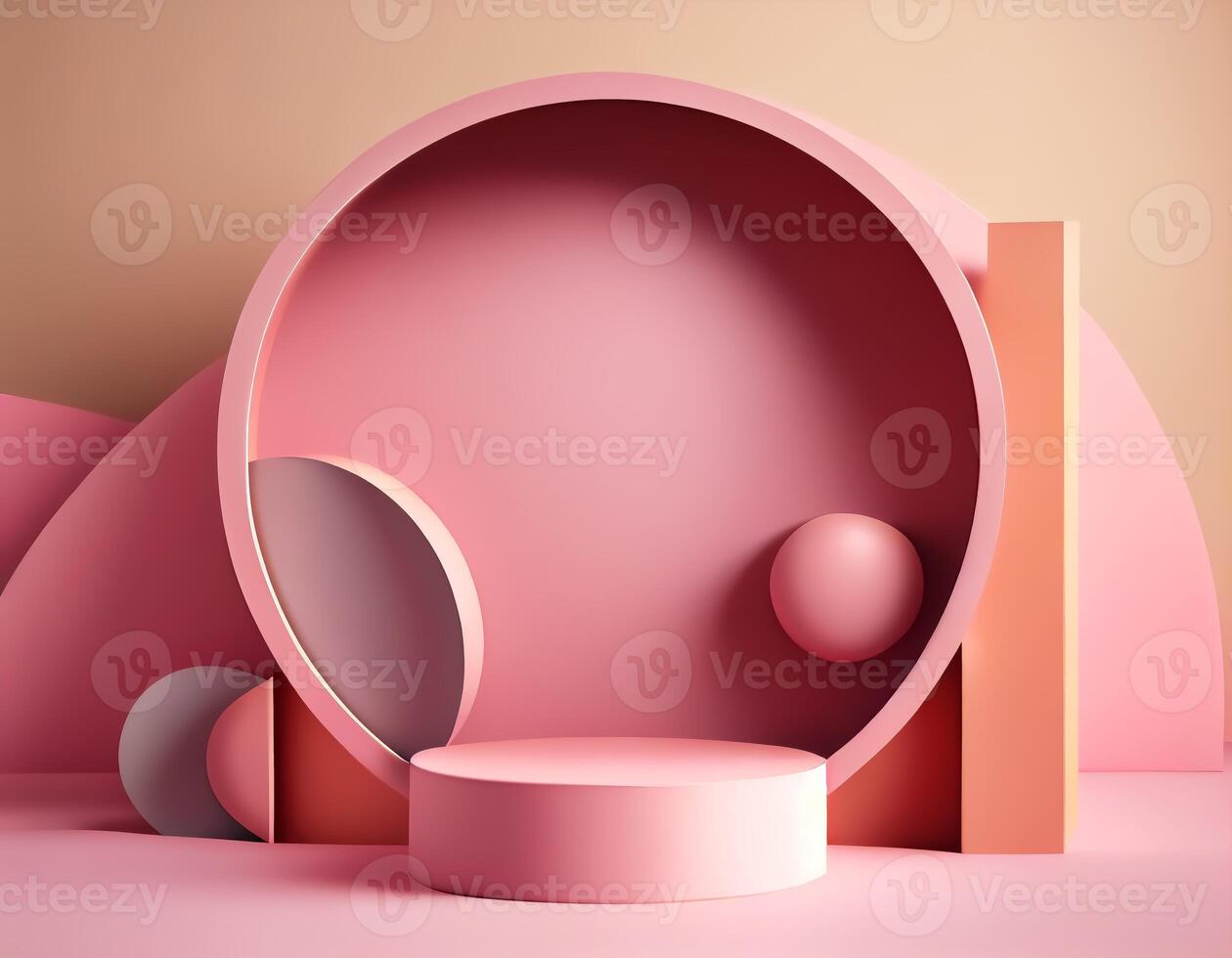Abstract 3d podium for product presentation with geometric shapes, Empty round podium,Platforms for product presentation with shadows and light background. photo