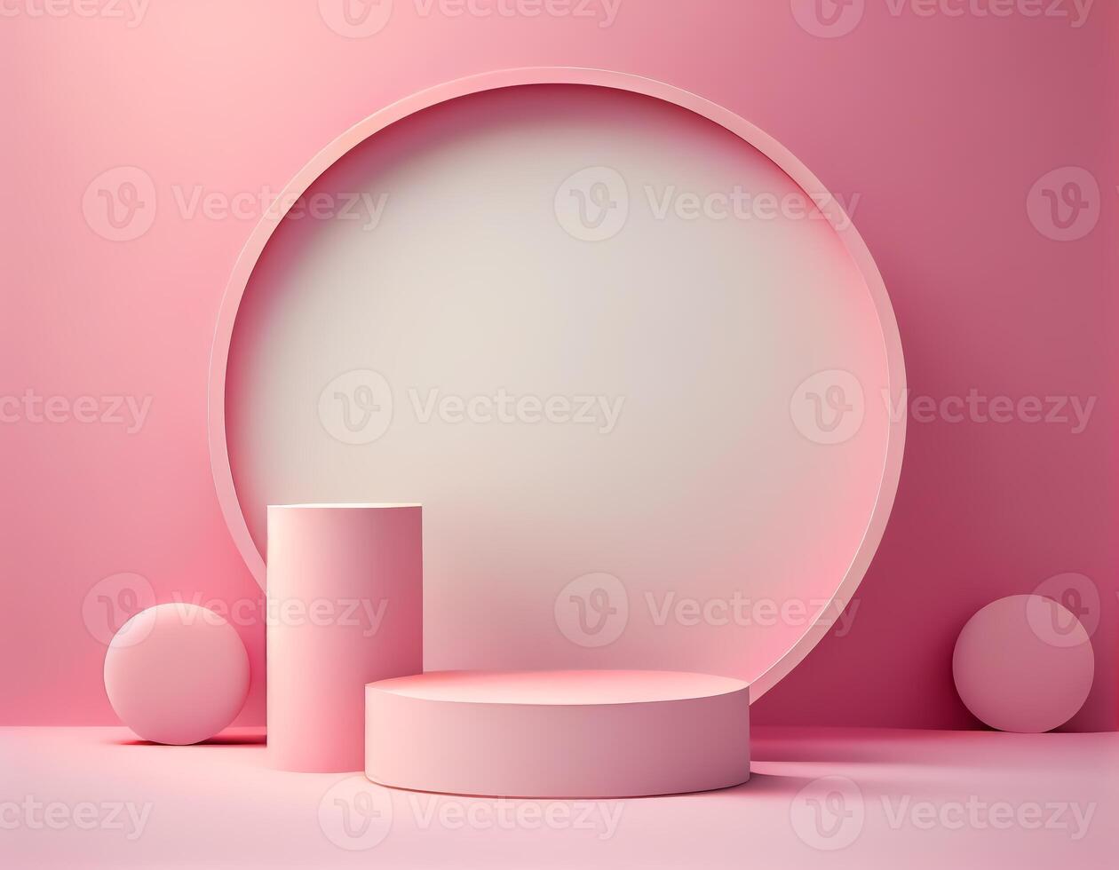 Abstract 3d podium for product presentation with geometric shapes, Empty round podium,Platforms for product presentation with shadows and light background. photo