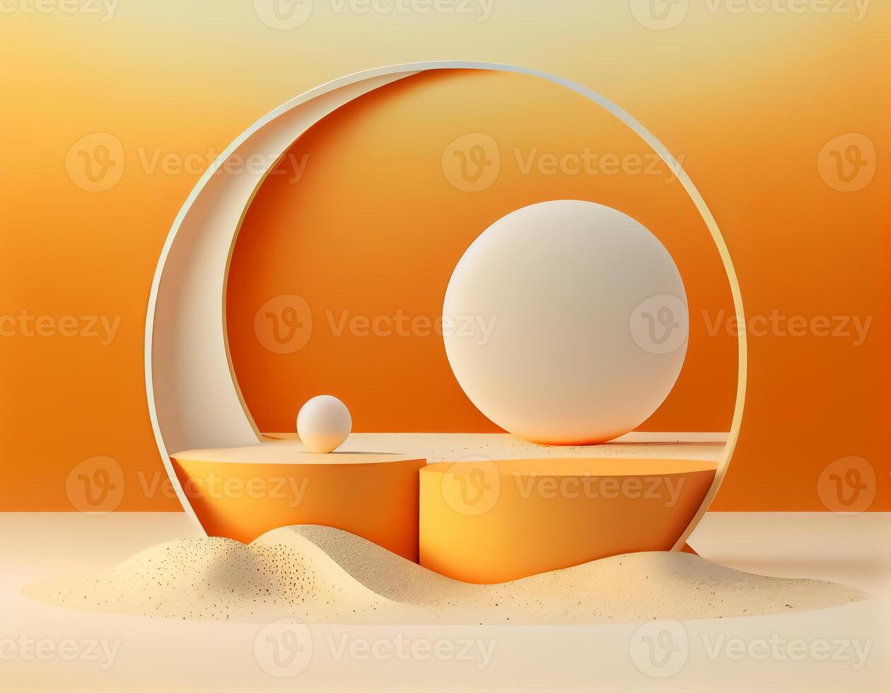 Abstract 3d podium for product presentation with geometric shapes, Empty round podium,Platforms for product presentation with shadows and light background. photo