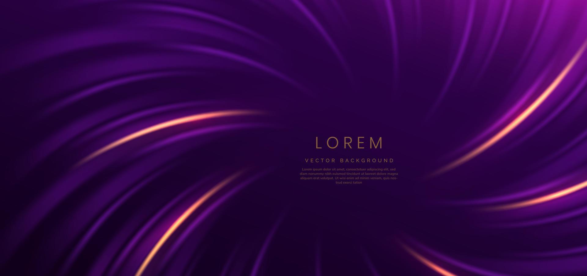 Abstract elegant purple curved lines on dark purple background and gold curved lines with copy space for text. Luxury design style. vector