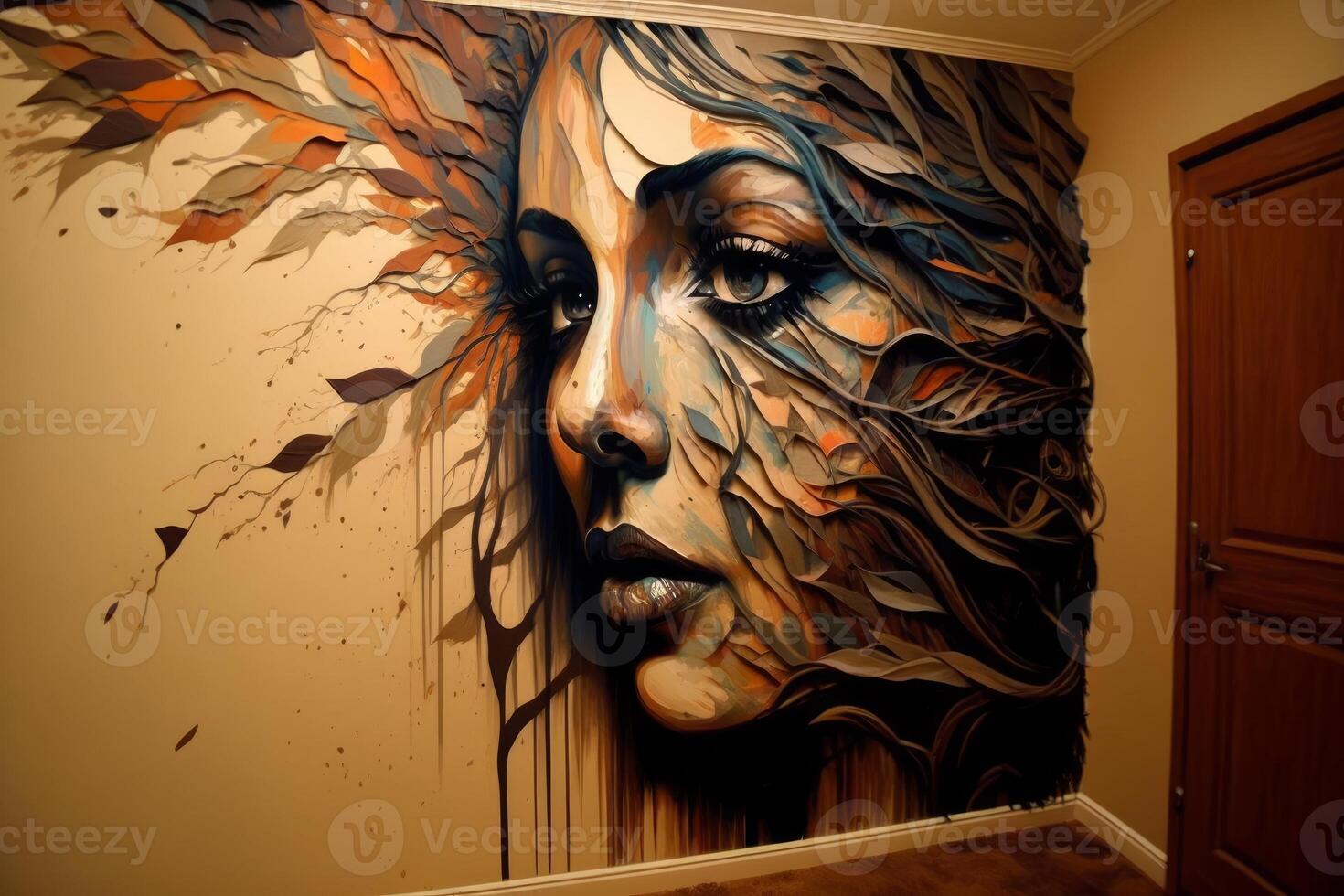 mujer cara diseñador pintura en pared generativo ai foto