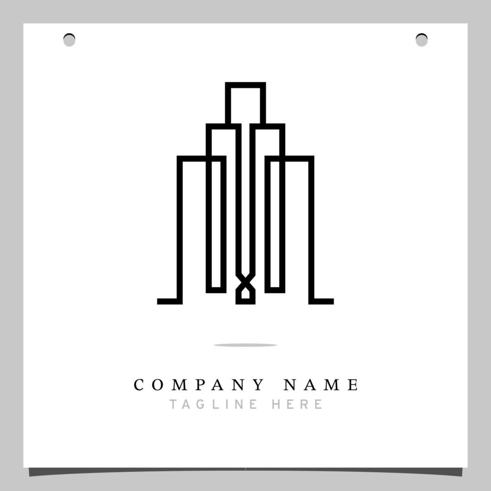 línea Arte logo, logo icono con ilustración de líneas formando un edificio avión. vector