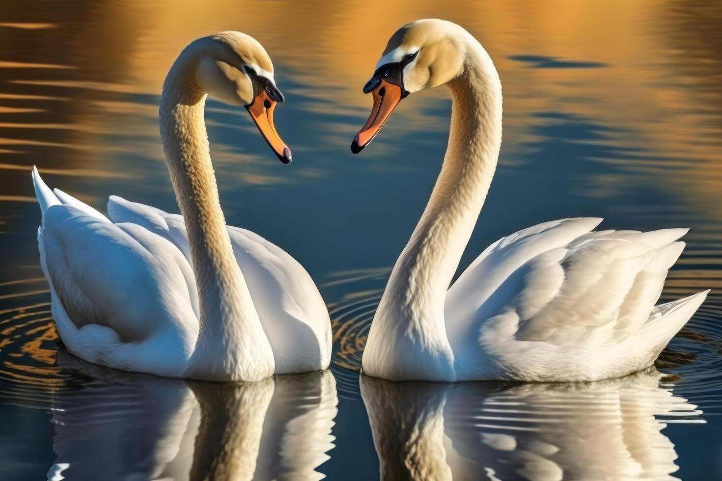 par de hermosa cisnes soleado día soleado día generativo ai foto