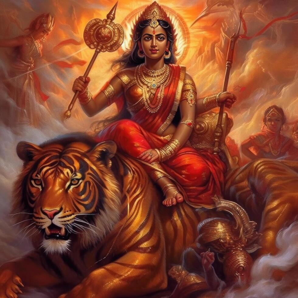 goddess durga images in the war hyper real image photo