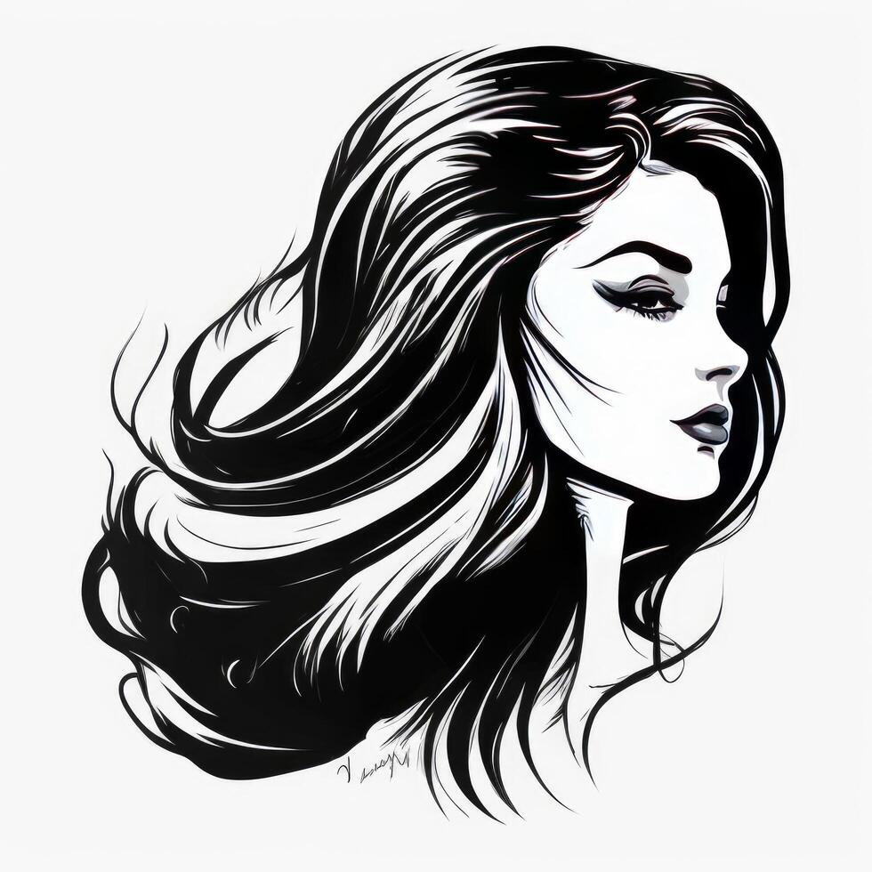 simple logo of a beautiful girl with beautiful black hair white background photo