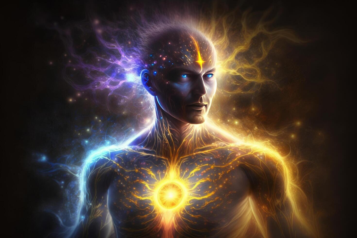 espiritual energías dentro hombre luces chakra astral imagen generativo ai foto