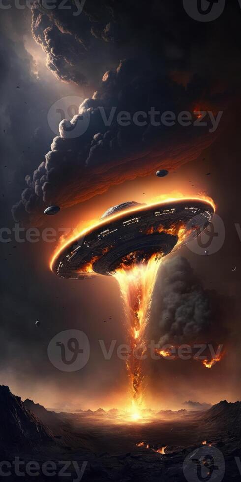 molten UFO falling from the sky creative photo