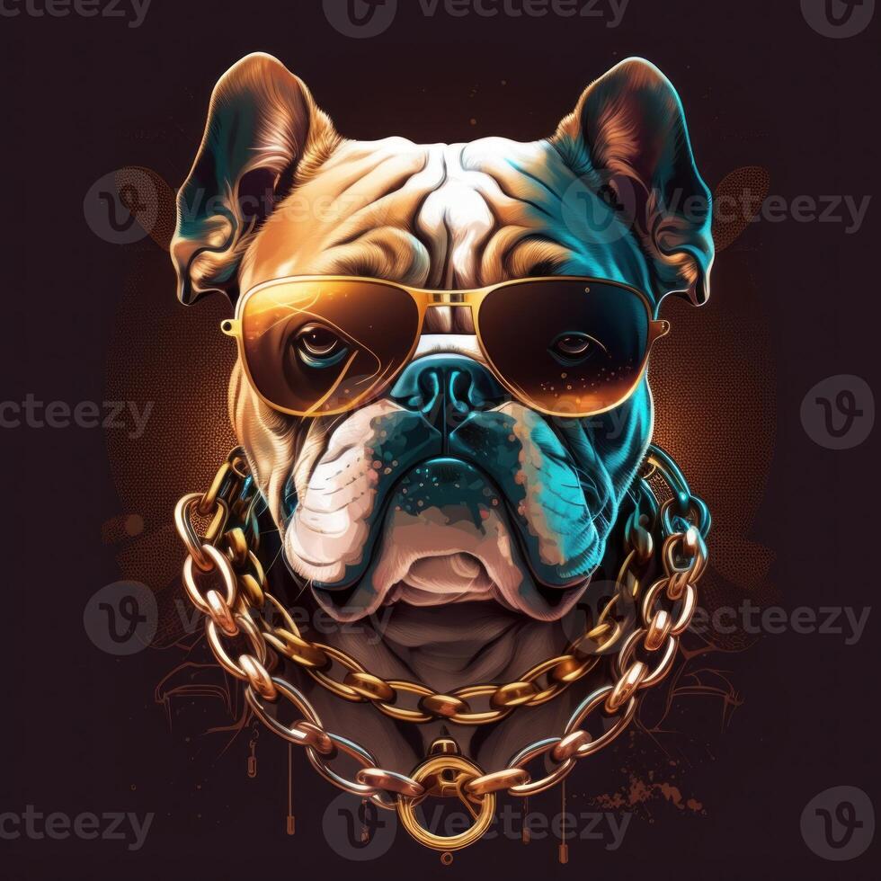 logo bulldog vector art gold chain artic wearing glasses photo