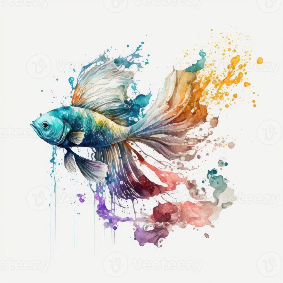 mandarian fish jumping Watercolor painting Clip art image photo