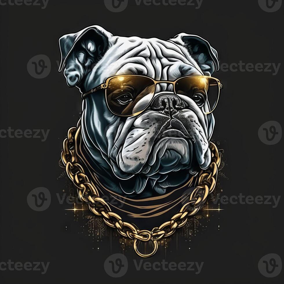 logo bulldog vector art gold chain artic wearing glasses cool image photo