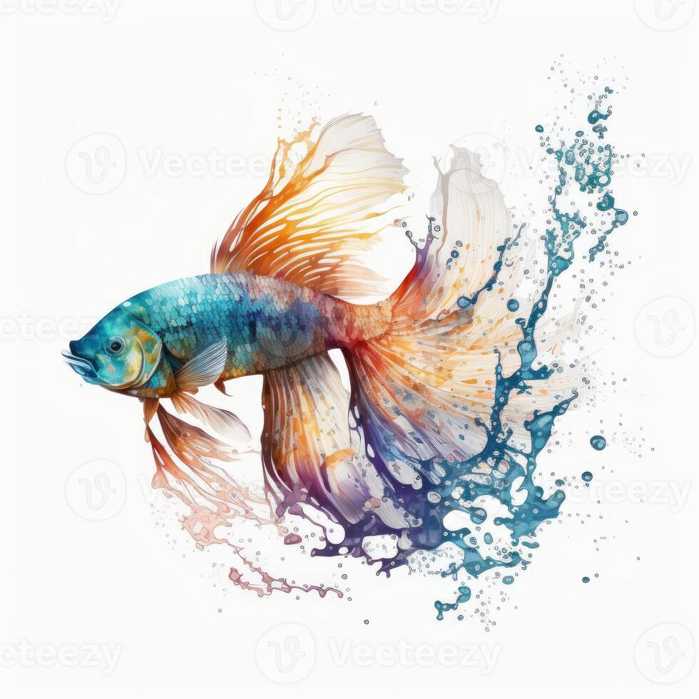 mandarian fish jumping Watercolor Clip art image photo
